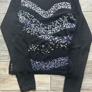 Karen Kane Black Wool Sequin Scoop Neck Long Sleeve Sweater Blouse size S‎